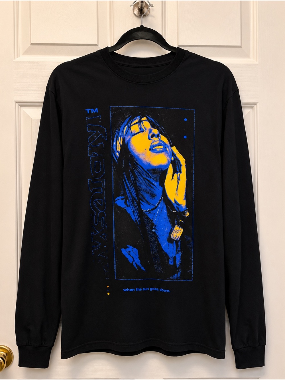 Size L Aaliyah x offsafety Black Graphic Crew Neck Long Sleeve Men's T-Shirt